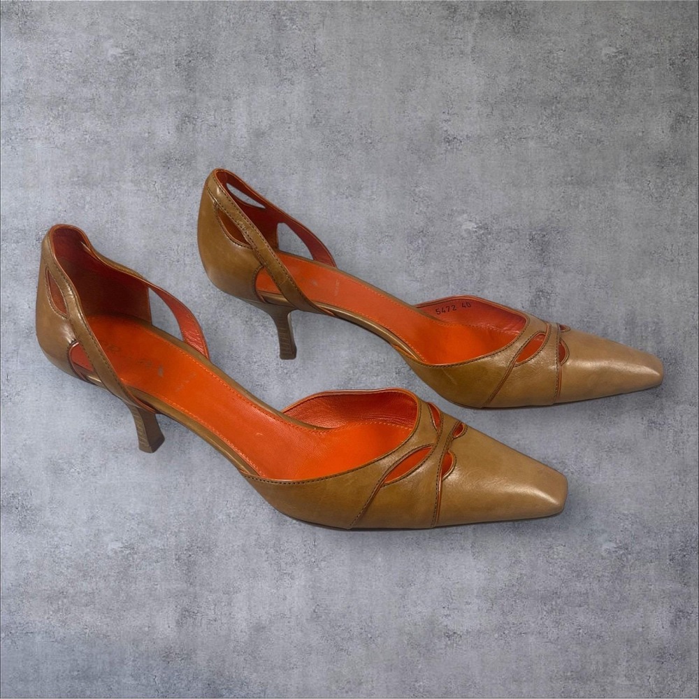 Prada Vintage Y2K Kitten Heel Pointed Toe Brown Mule Pumps Shoe Womens 40 US 10 - Picture 1 of 10